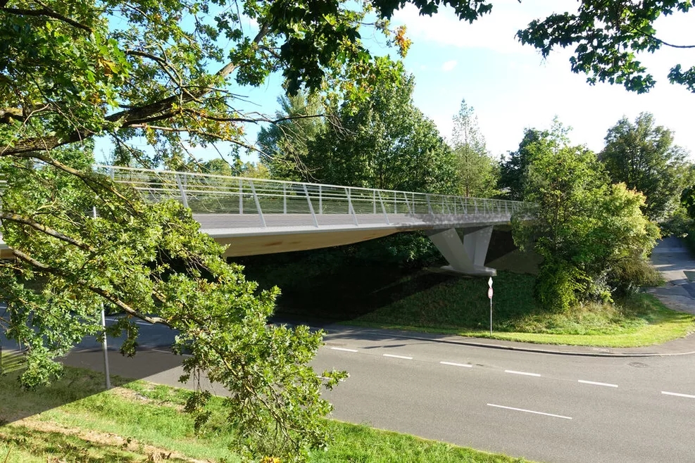 Stuttgart, le pont pour piétons et cyclistes en Bois/Carbone